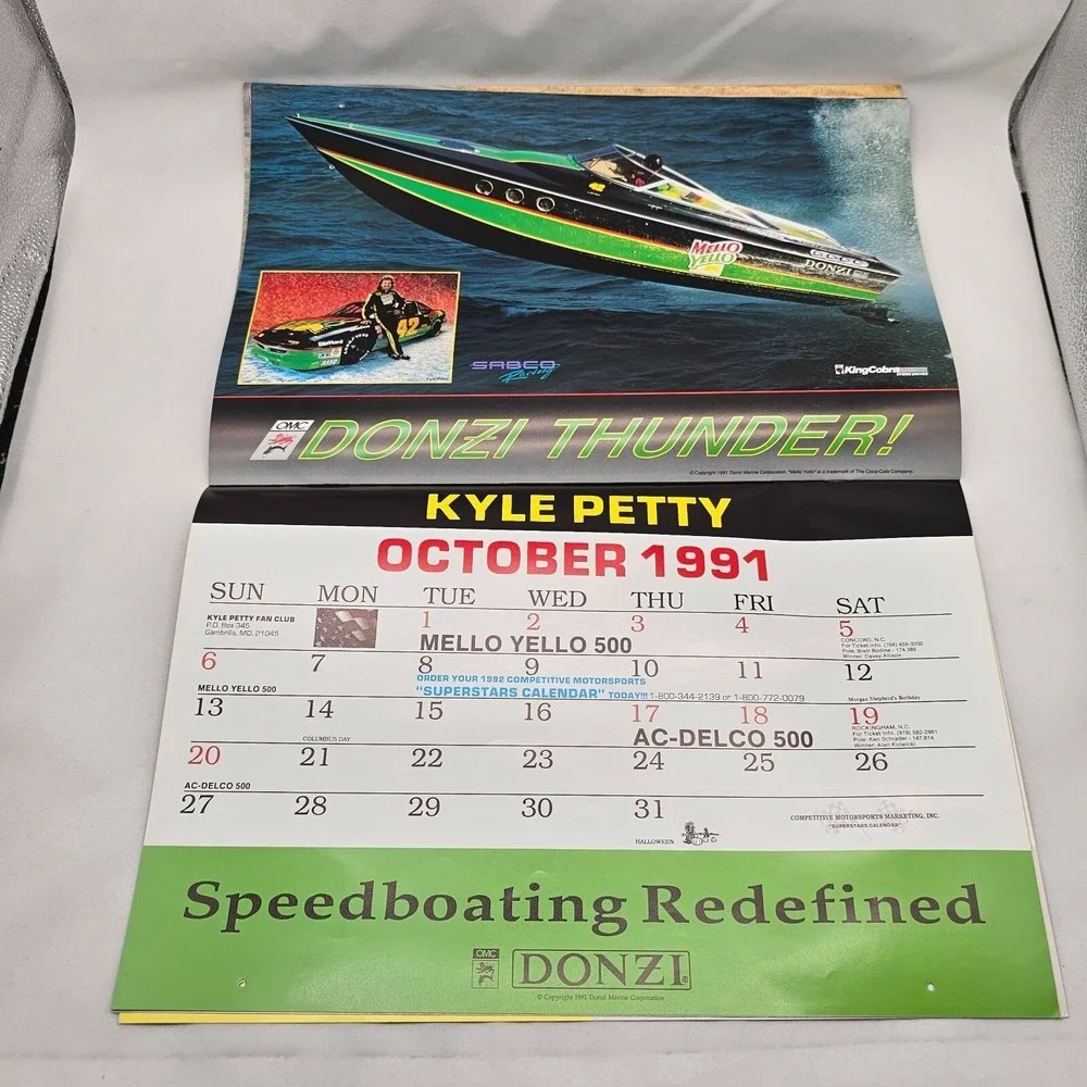 1991 Stock Car Racing Calendar Wallace Irvan Petty Bondine Marlin Allison Jarret